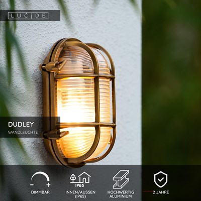 Lucide DUDLEY - Wandleuchte Innen/Außen - 1xE27 - IP65 - Mattes Gold / Messing